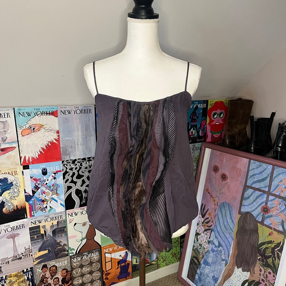 Elizabeth and James Purple 100% Silk Bubble Hem Camisole
